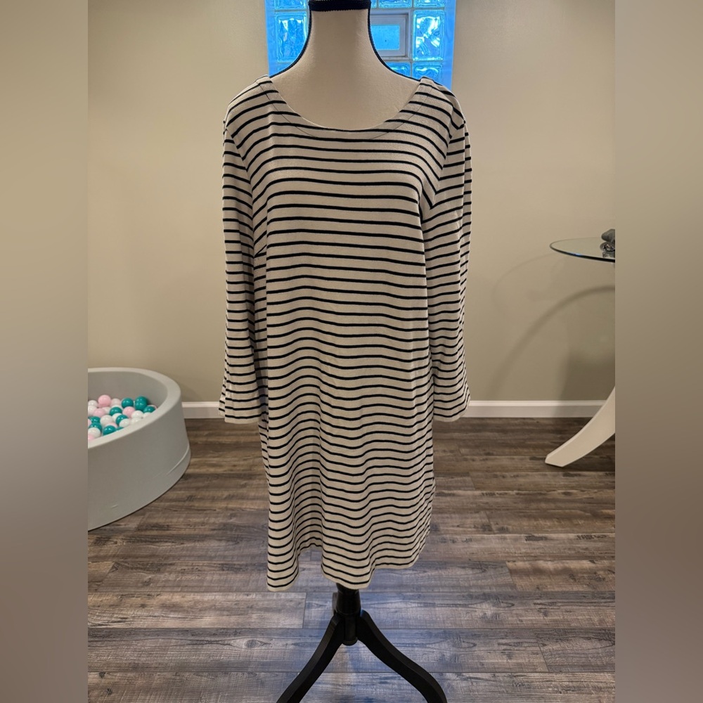 J. Crew Black and White Striped Long Sleeve Dress
